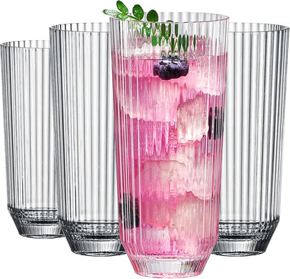 Clear and Shatterproof Ribbed Drinking Glasses