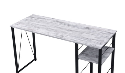 Vadna Writing Desk in distressed gray wood finish with black metal frame and lower shelf on Tampa Home & Garden Store