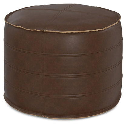 Brody round pouf brown leatherette with stitched seams by Unique Piece Furniture on Tampa Home & Garden Store