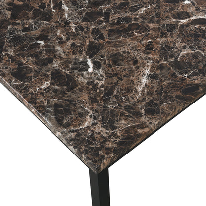 Coffee table with black faux marble top and metal base close up edge view on Tampa Home & Garden Store