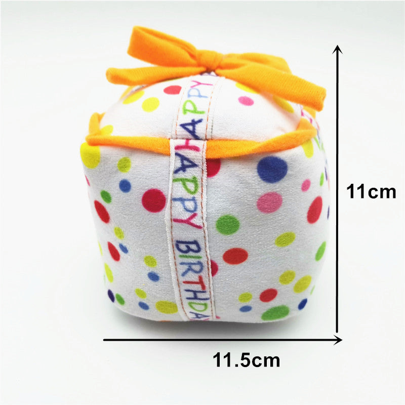 Cute Dog Birthday Cake Plush Toy white plush, multicolor dots, orange bow by Sell My Stuff on Tampa Home & Garden Store