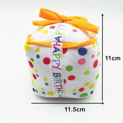 Cute Dog Birthday Cake Plush Toy white plush, multicolor dots, orange bow by Sell My Stuff on Tampa Home & Garden Store