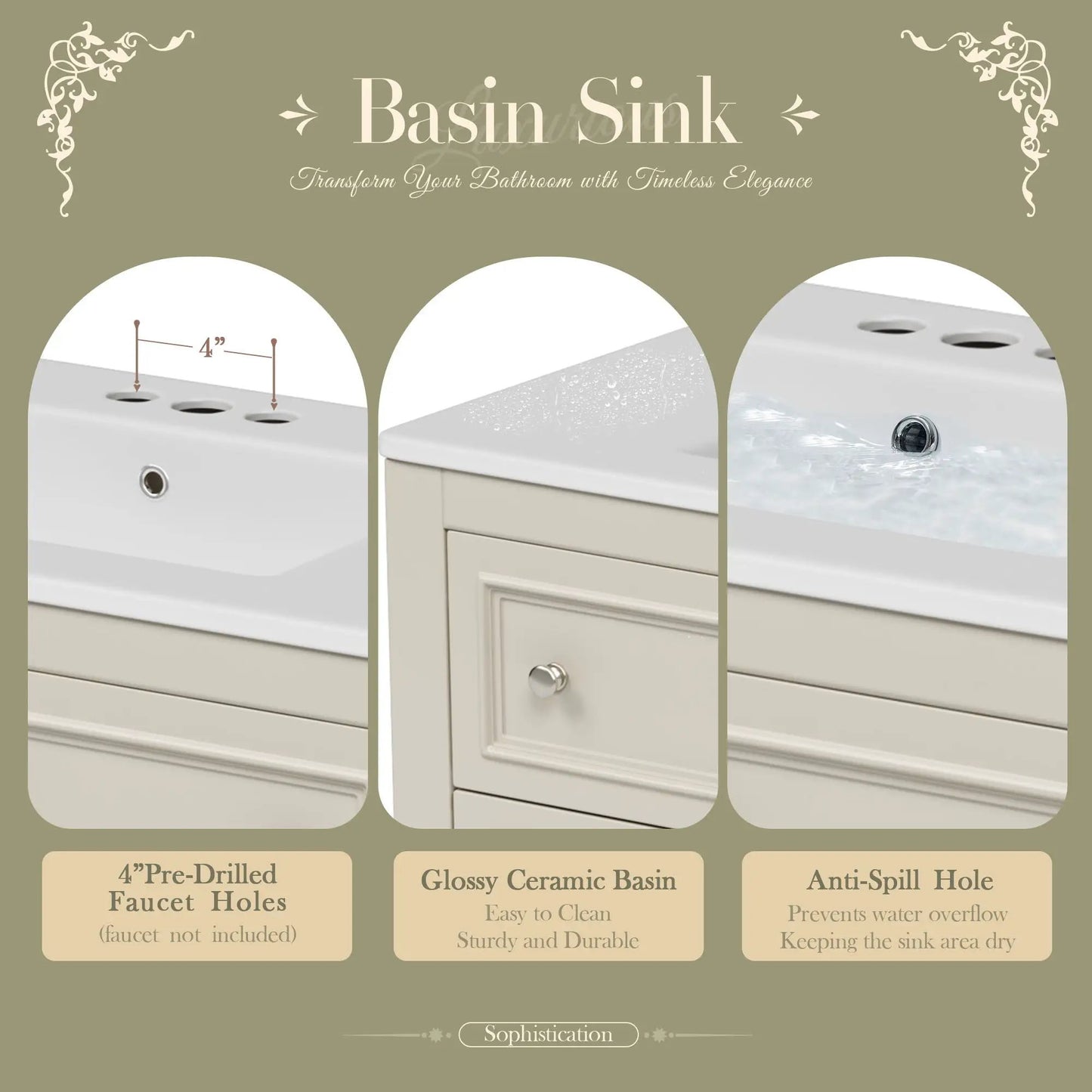 Bathroom vanity cabinet with undermount sink, 4-drawer set in beige, Unique Piece Furniture on Tampa Home & Garden Store
