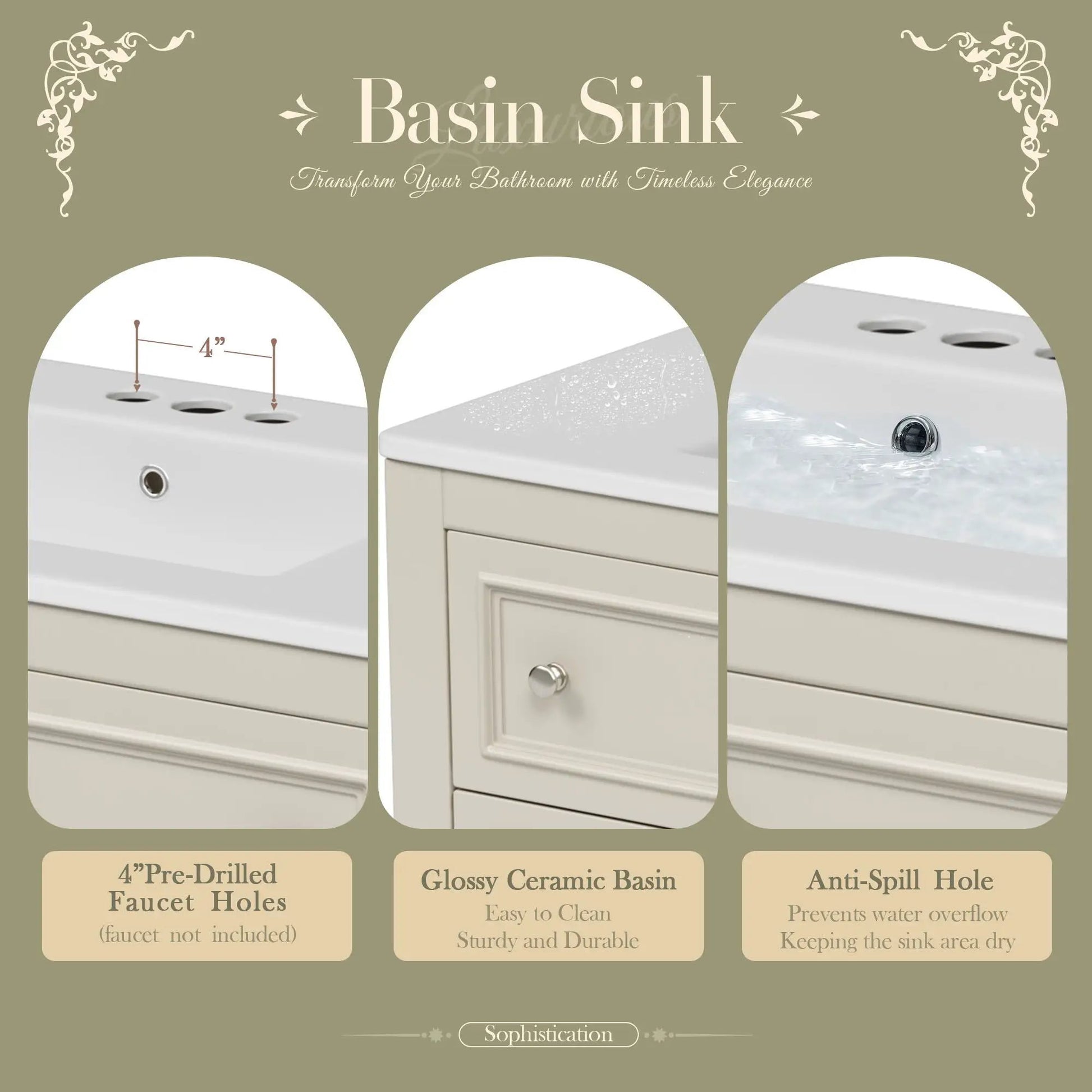 Bathroom vanity cabinet with undermount sink, 4-drawer set in beige, Unique Piece Furniture on Tampa Home & Garden Store