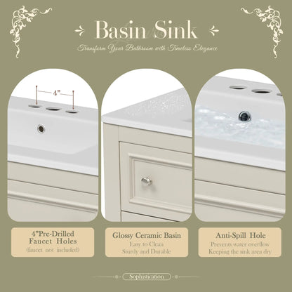 Bathroom vanity cabinet with undermount sink, 4-drawer set in beige, Unique Piece Furniture on Tampa Home & Garden Store