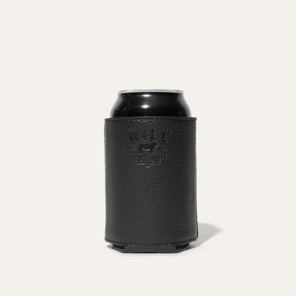 Leather Bottle & Can Holder in black leather with embossed Will Leather Goods branding on Tampa Home & Garden Store
