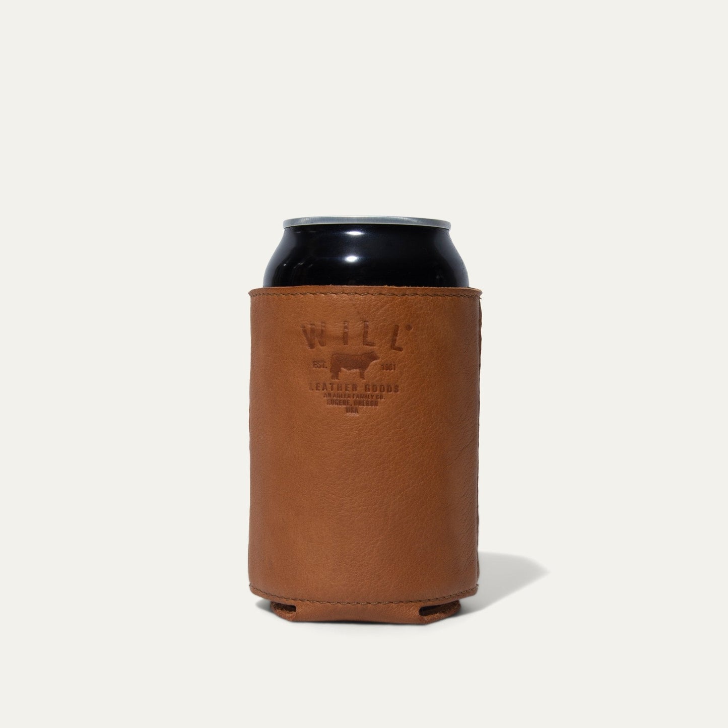 Leather Bottle & Can Holder by Will Leather Goods, brown leather sleeve on Tampa Home & Garden Store