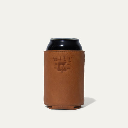 Leather Bottle & Can Holder by Will Leather Goods, brown leather sleeve on Tampa Home & Garden Store