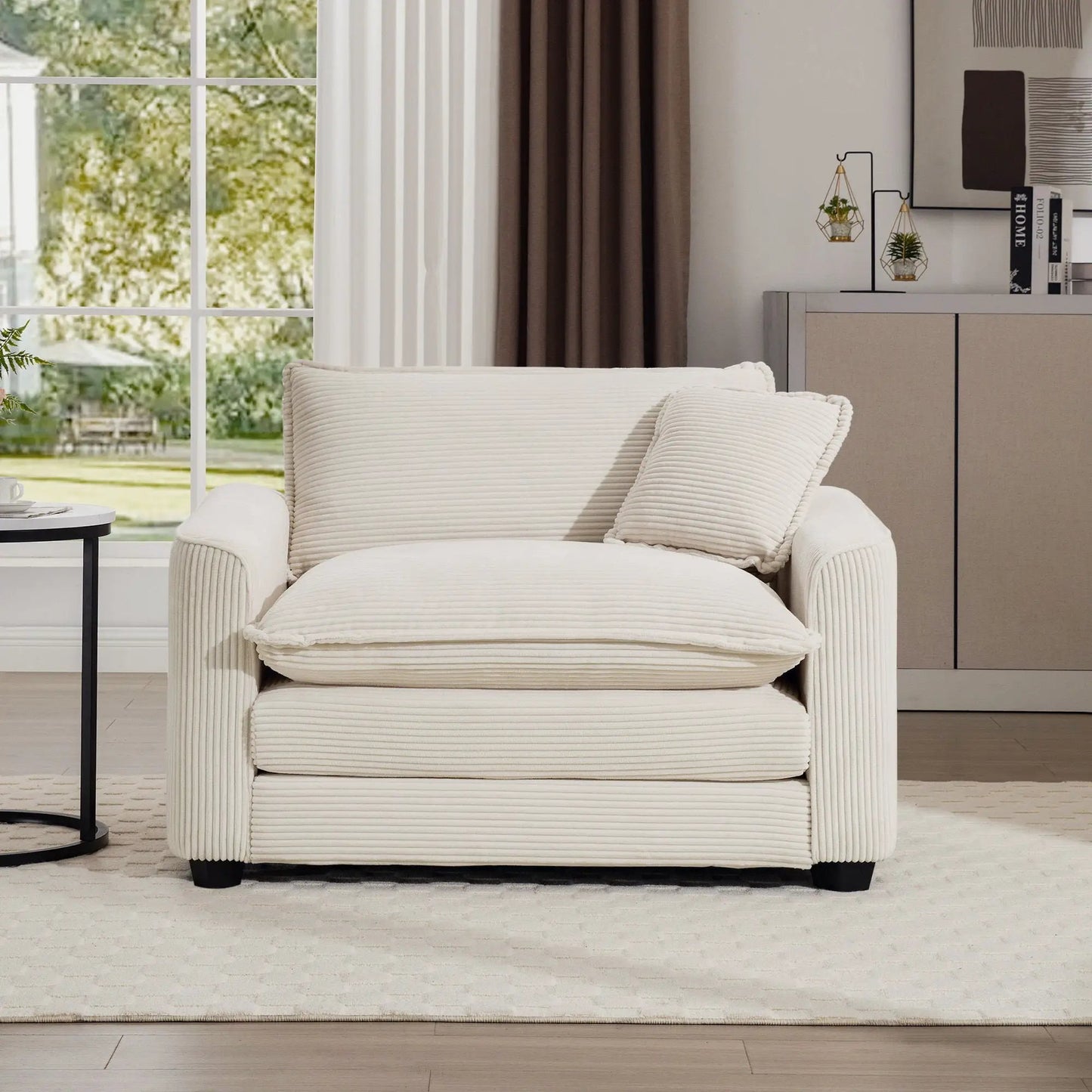 Modern Classic Fabric Single Chair with Pillow cream ribbed fabric Unique Piece Furniture on Tampa Home & Garden Store