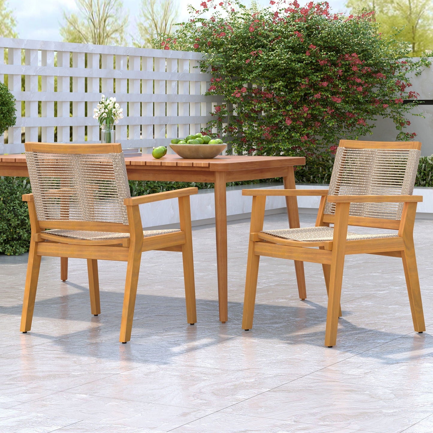 Outdoor Rope Dining Chair set of 2 with natural wood frame and rope weave, HouseOfZazla on Tampa Home & Garden Store