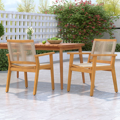 Outdoor Rope Dining Chair set of 2 with natural wood frame and rope weave, HouseOfZazla on Tampa Home & Garden Store