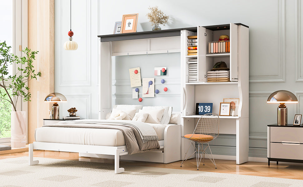 Foldable Murphy Bed with Desk and Cabinet