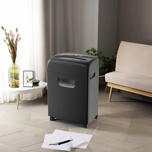 Paper Shredder Cross Cut Large Bin Low Noise dark gray with front viewing window and wheels on Tampa Home & Garden Store