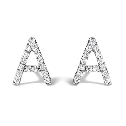 Pair of 10K white gold diamond initial A stud earrings, pave-set triangle shapes on Tampa Home & Garden Store