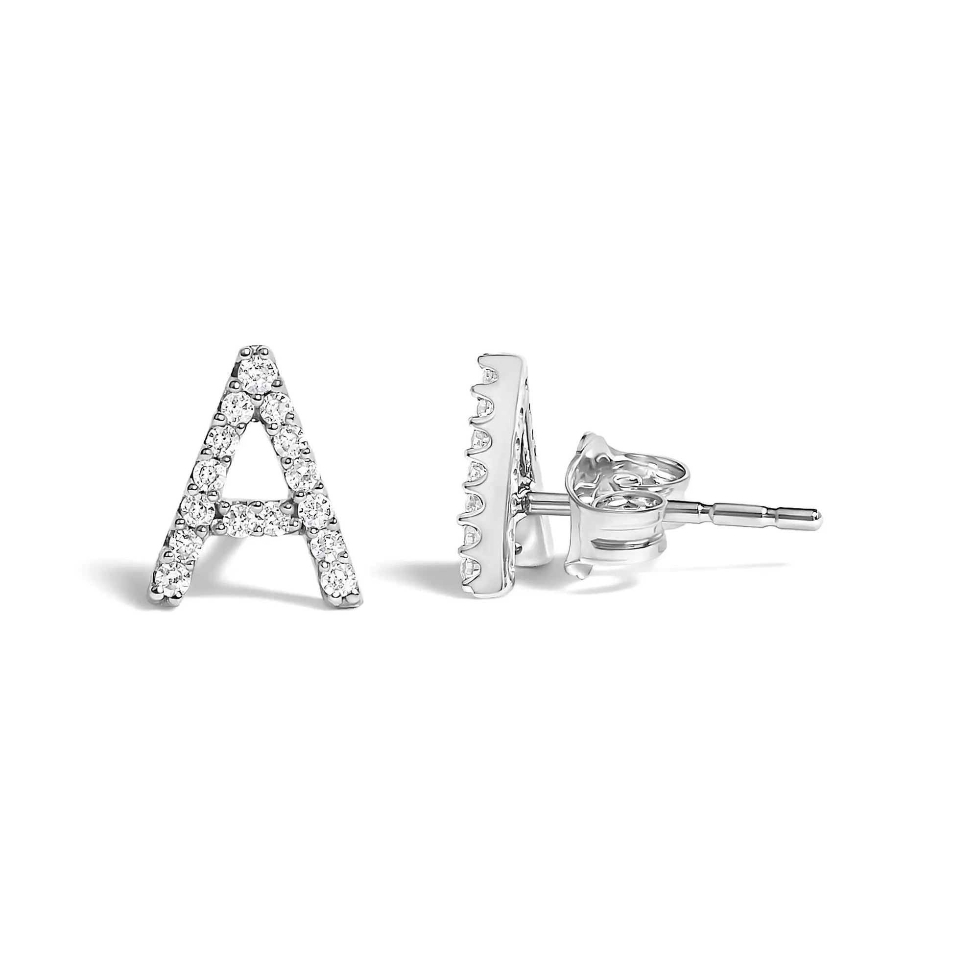 10K white gold 1/10 cttw diamond initial A stud earring pave set on Tampa Home & Garden Store