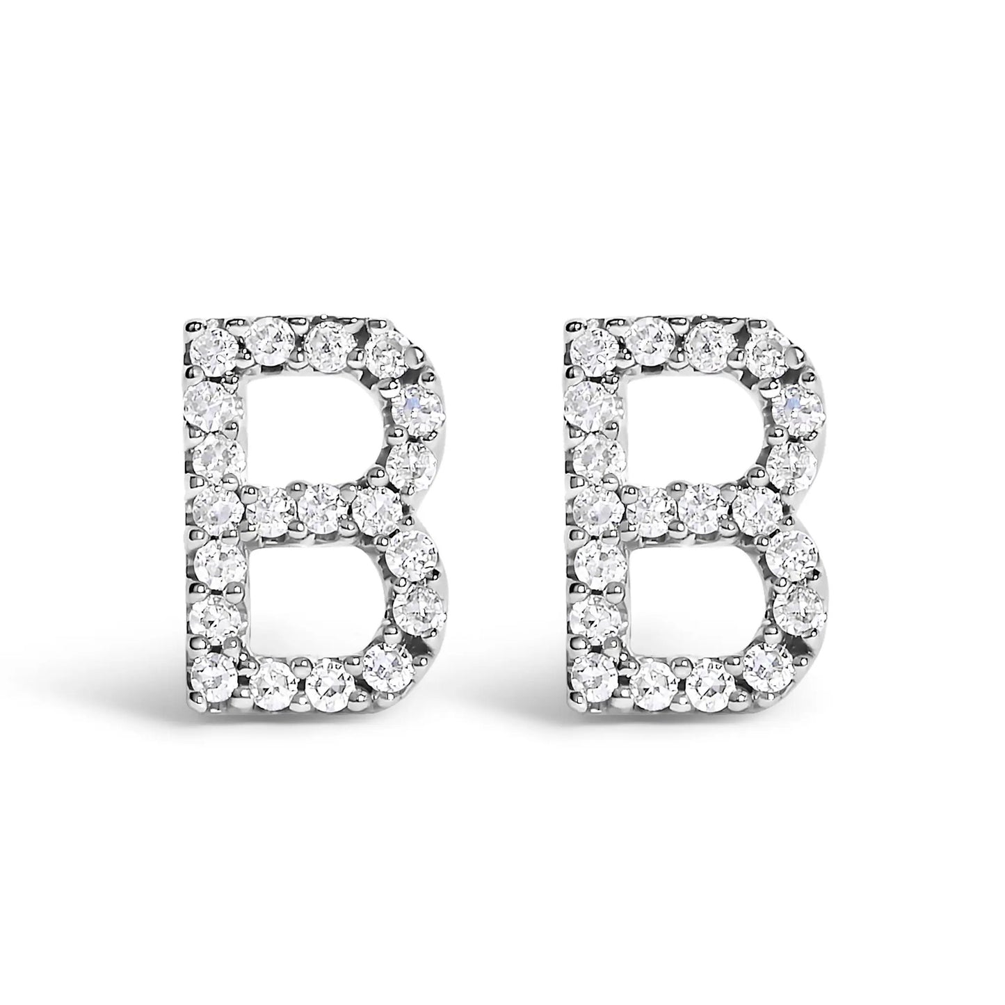 Pair of 10K white gold diamond initial A earrings with pave-set diamonds around square frames on Tampa Home & Garden Store