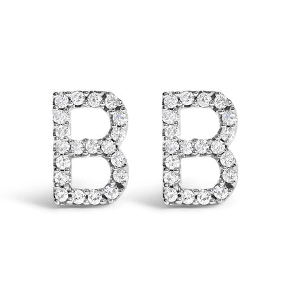 Pair of 10K white gold diamond initial A earrings with pave-set diamonds around square frames on Tampa Home & Garden Store