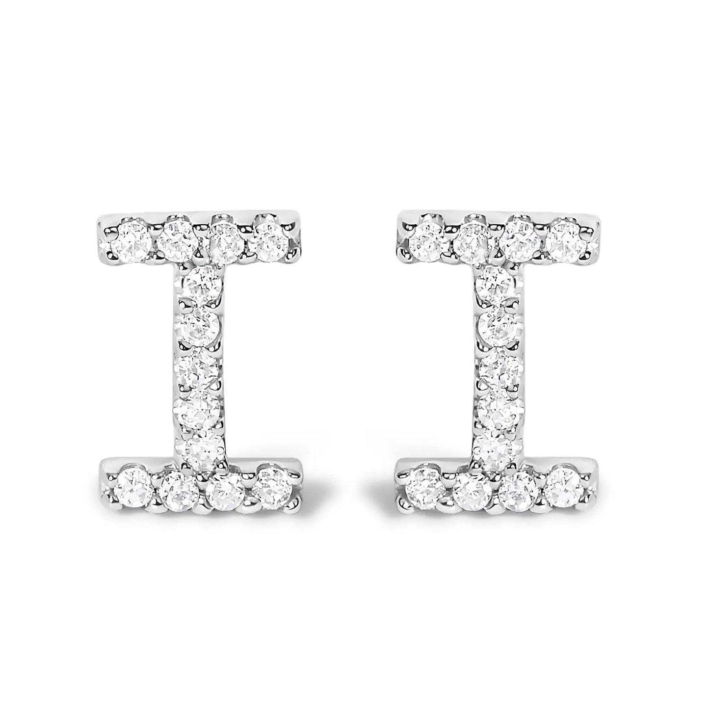 Pair of 10K white gold diamond initial A stud earrings with pave-set diamonds along bars on Tampa Home & Garden Store