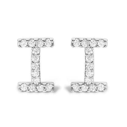 Pair of 10K white gold diamond initial A stud earrings with pave-set diamonds along bars on Tampa Home & Garden Store