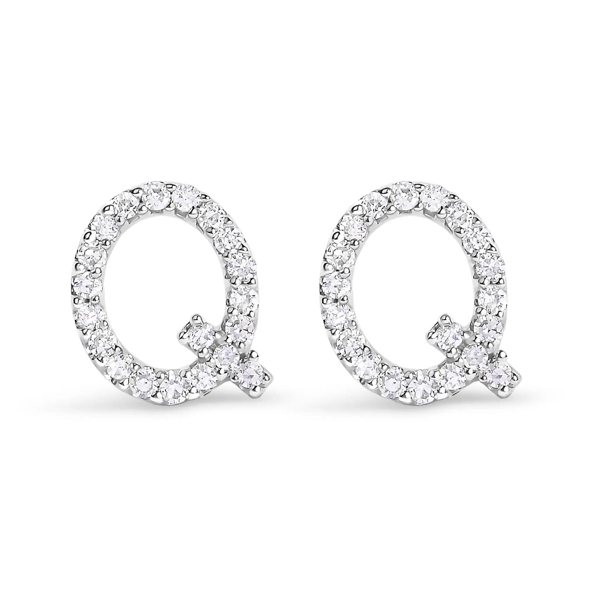 Pair of 10K white gold diamond pavé hoop earrings with initial A charm on Tampa Home & Garden Store