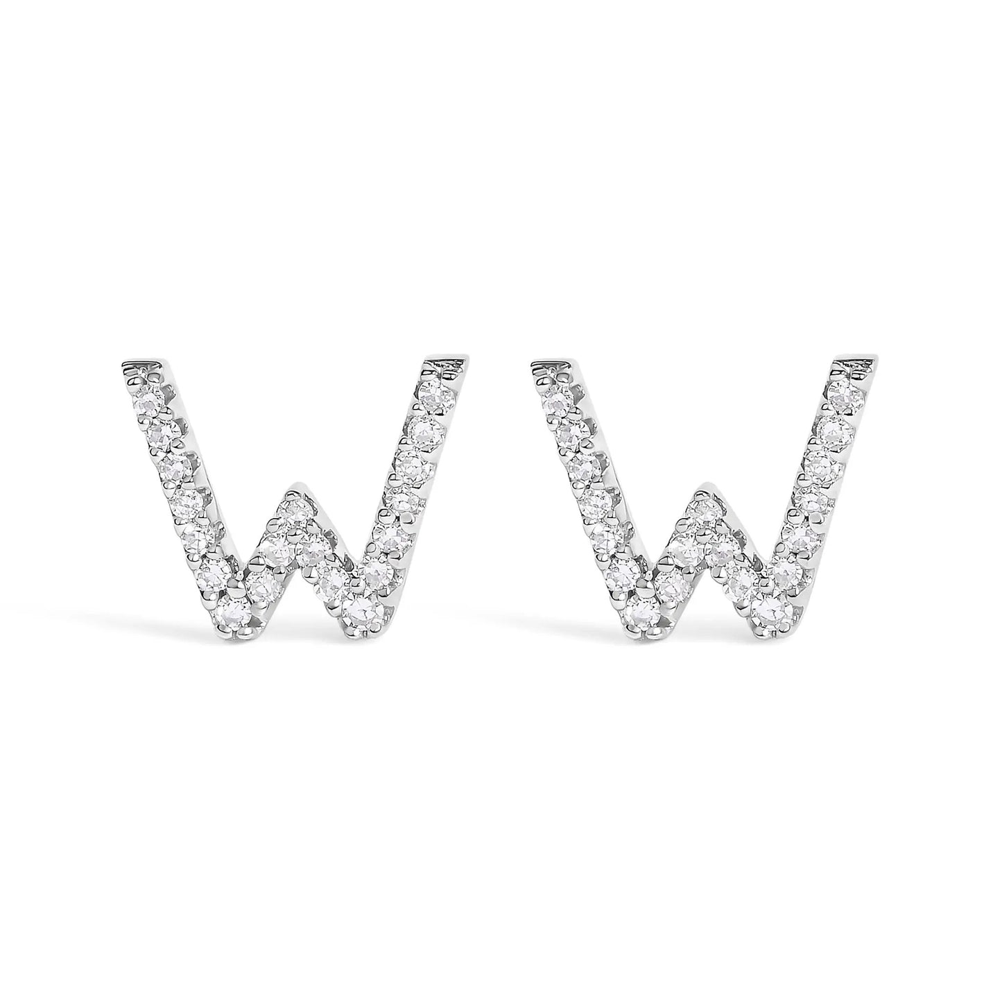 Earrings 10K white gold initial A diamond stud with pave setting on Tampa Home & Garden Store