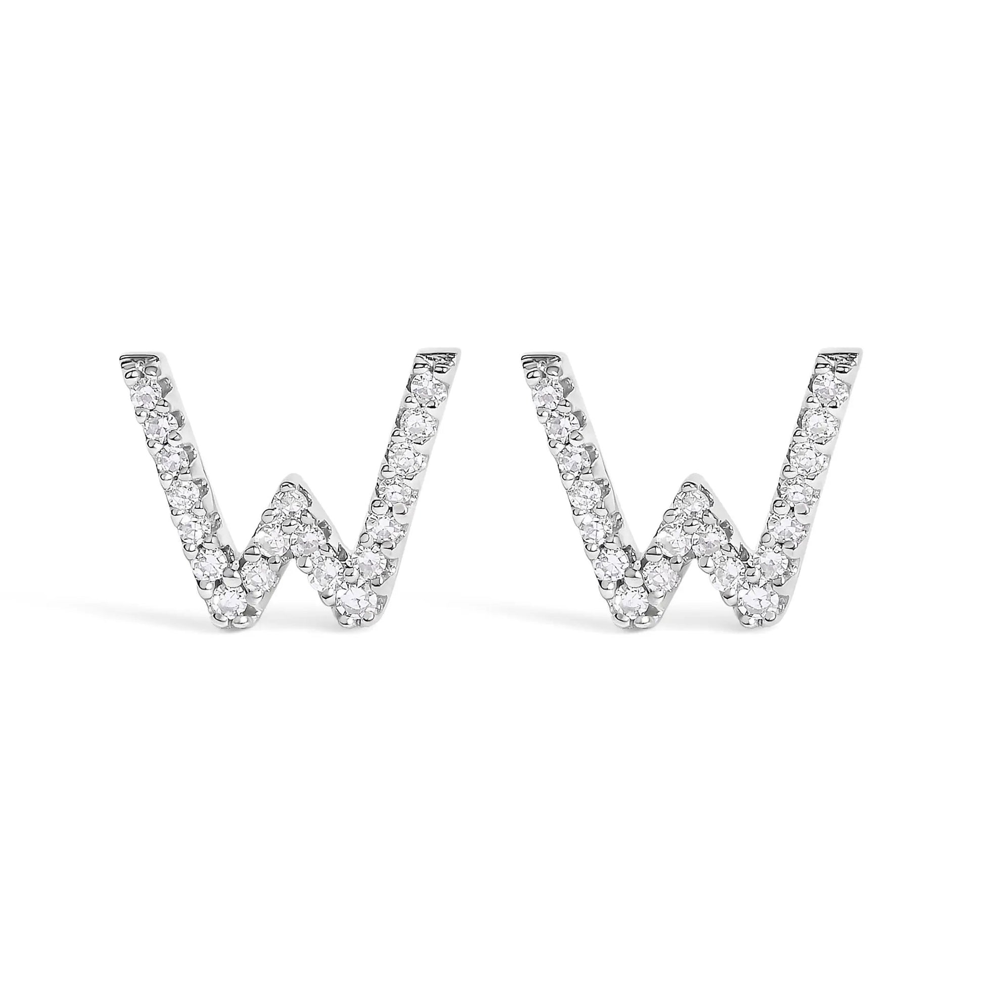 Earrings 10K white gold initial A diamond stud with pave setting on Tampa Home & Garden Store