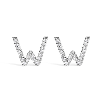 Earrings 10K white gold initial A diamond stud with pave setting on Tampa Home & Garden Store