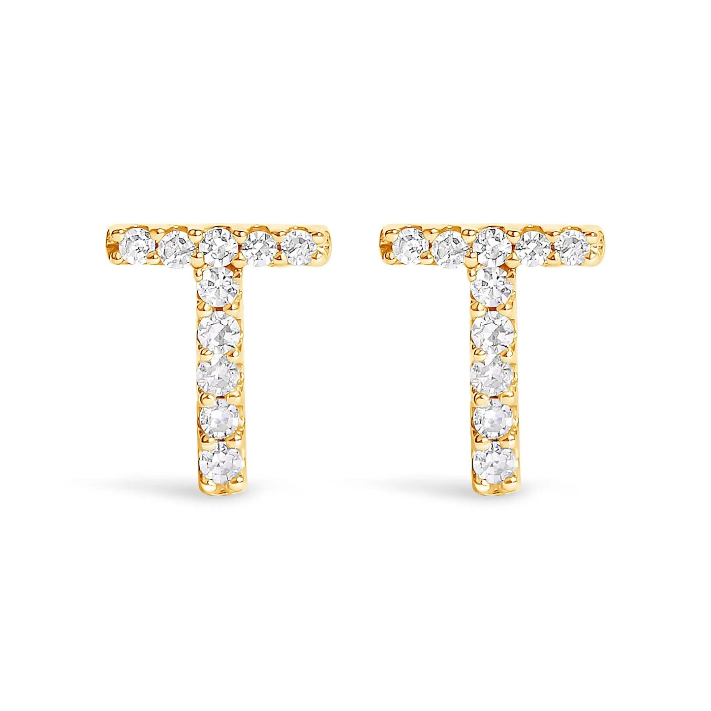 Pair of 10K white gold diamond initial A stud earrings with pave diamonds along a bar on Tampa Home & Garden Store