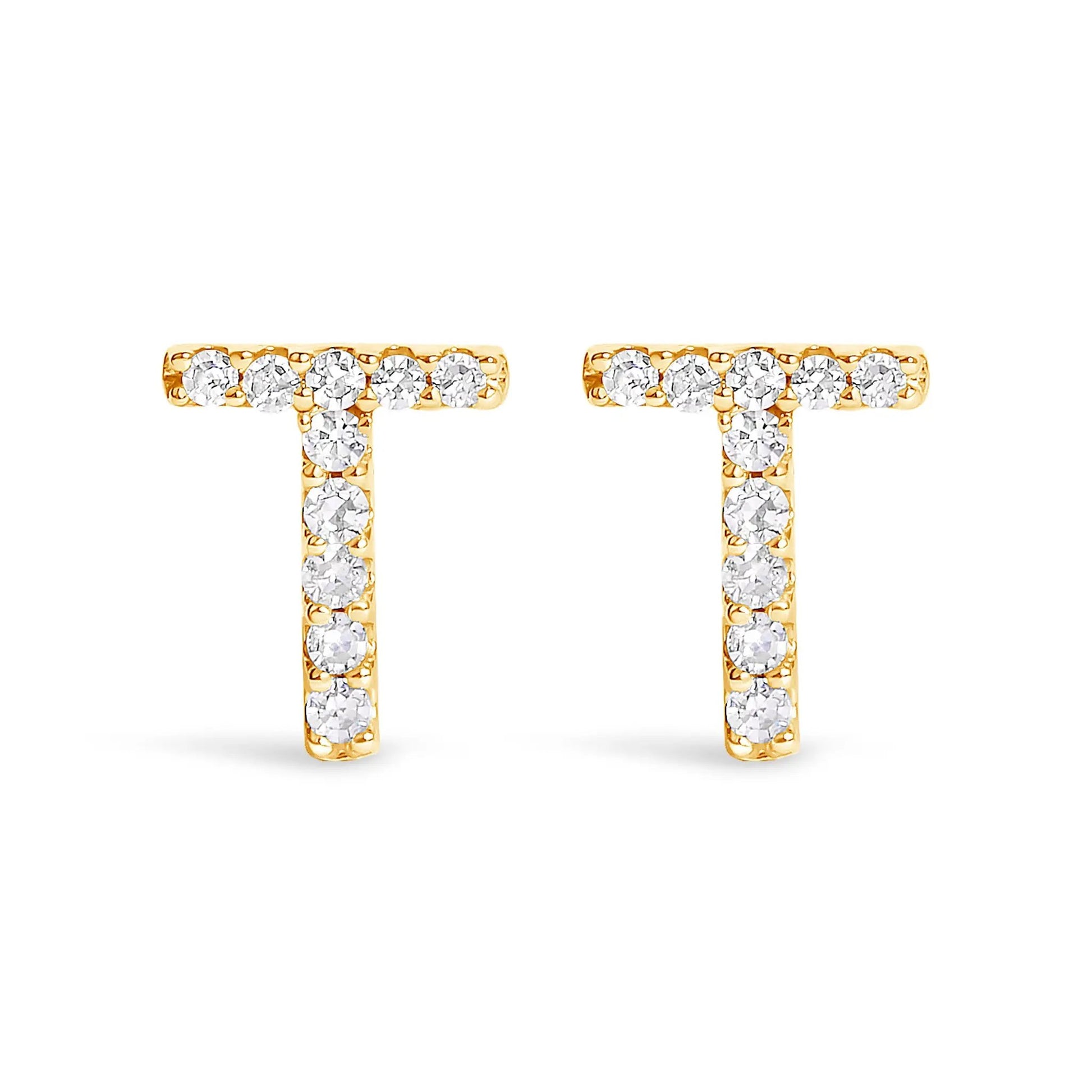 Pair of 10K white gold diamond initial A stud earrings with pave diamonds along a bar on Tampa Home & Garden Store