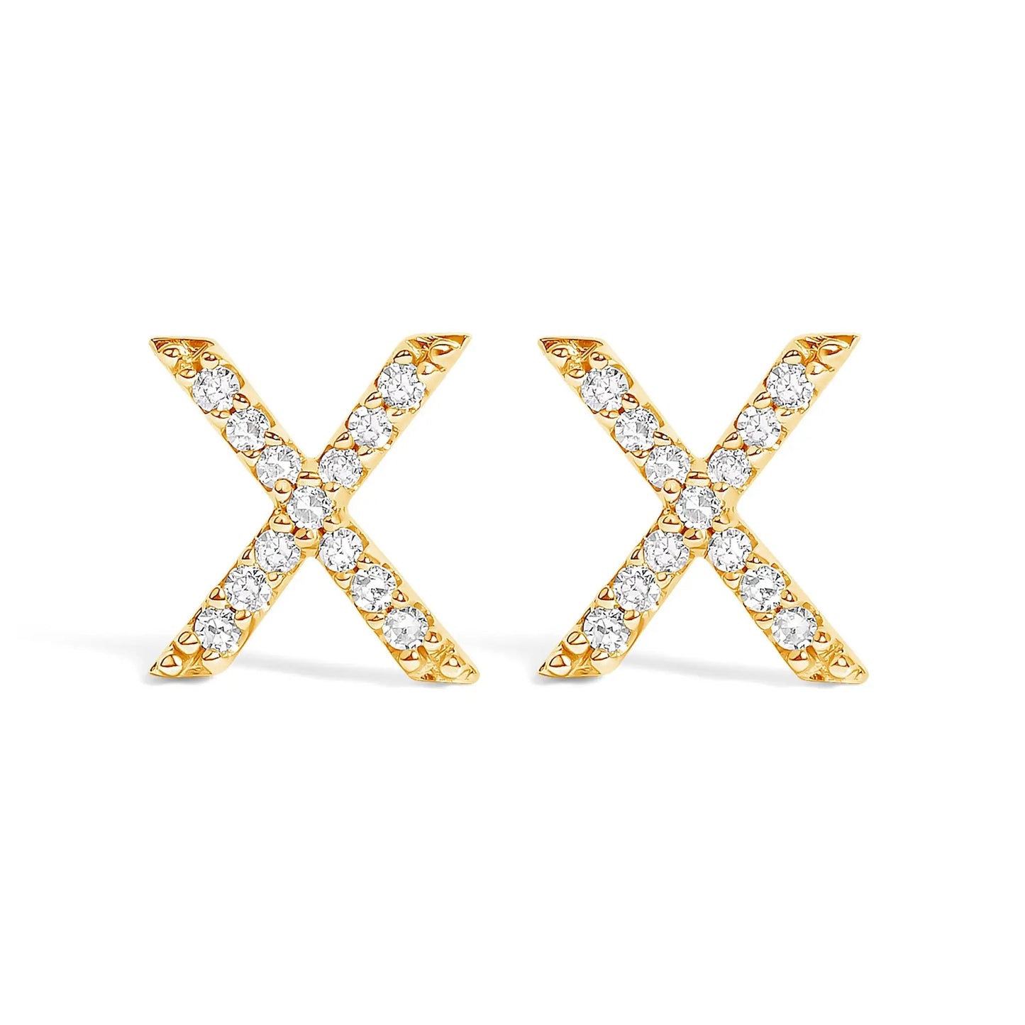 Earrings gold-tone X-shaped diamond-stud design with pavé diamonds along each arm on Tampa Home & Garden Store