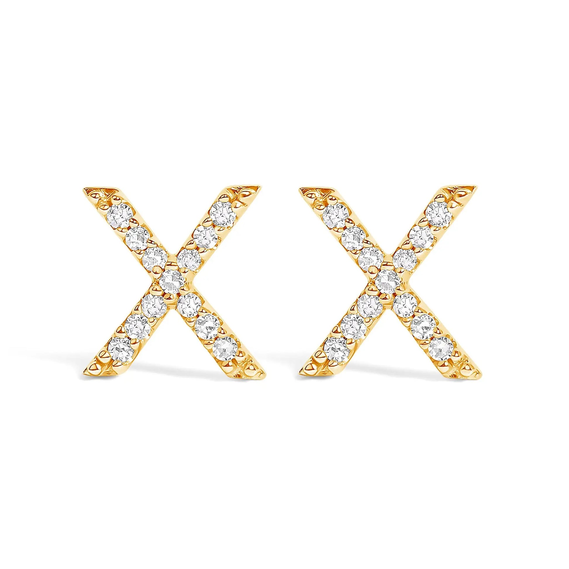 Earrings gold-tone X-shaped diamond-stud design with pavé diamonds along each arm on Tampa Home & Garden Store