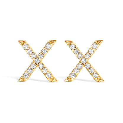 Earrings gold-tone X-shaped diamond-stud design with pavé diamonds along each arm on Tampa Home & Garden Store