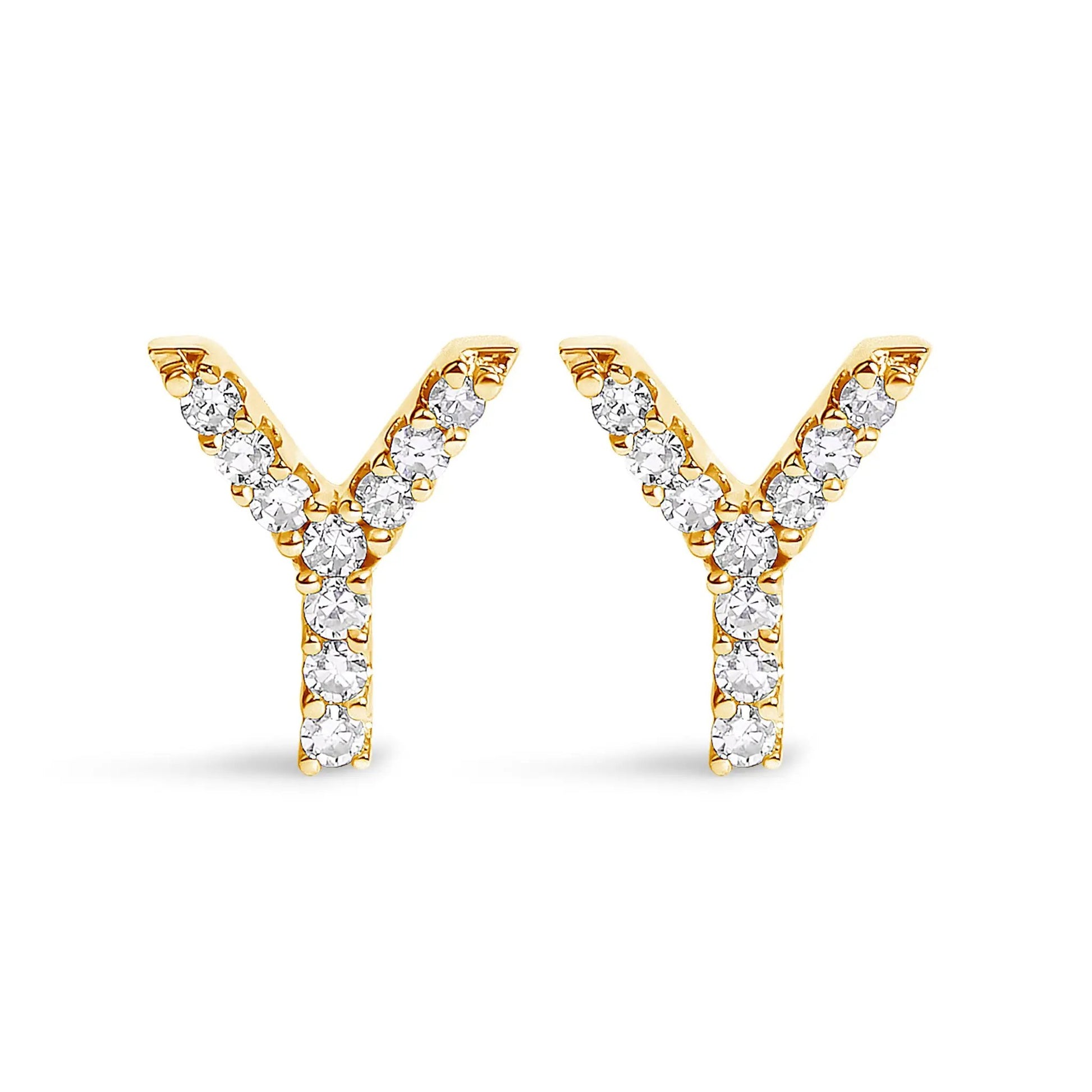 Pair of gold-tone diamond-studded initial A earrings with pavé diamonds on Tampa Home & Garden Store