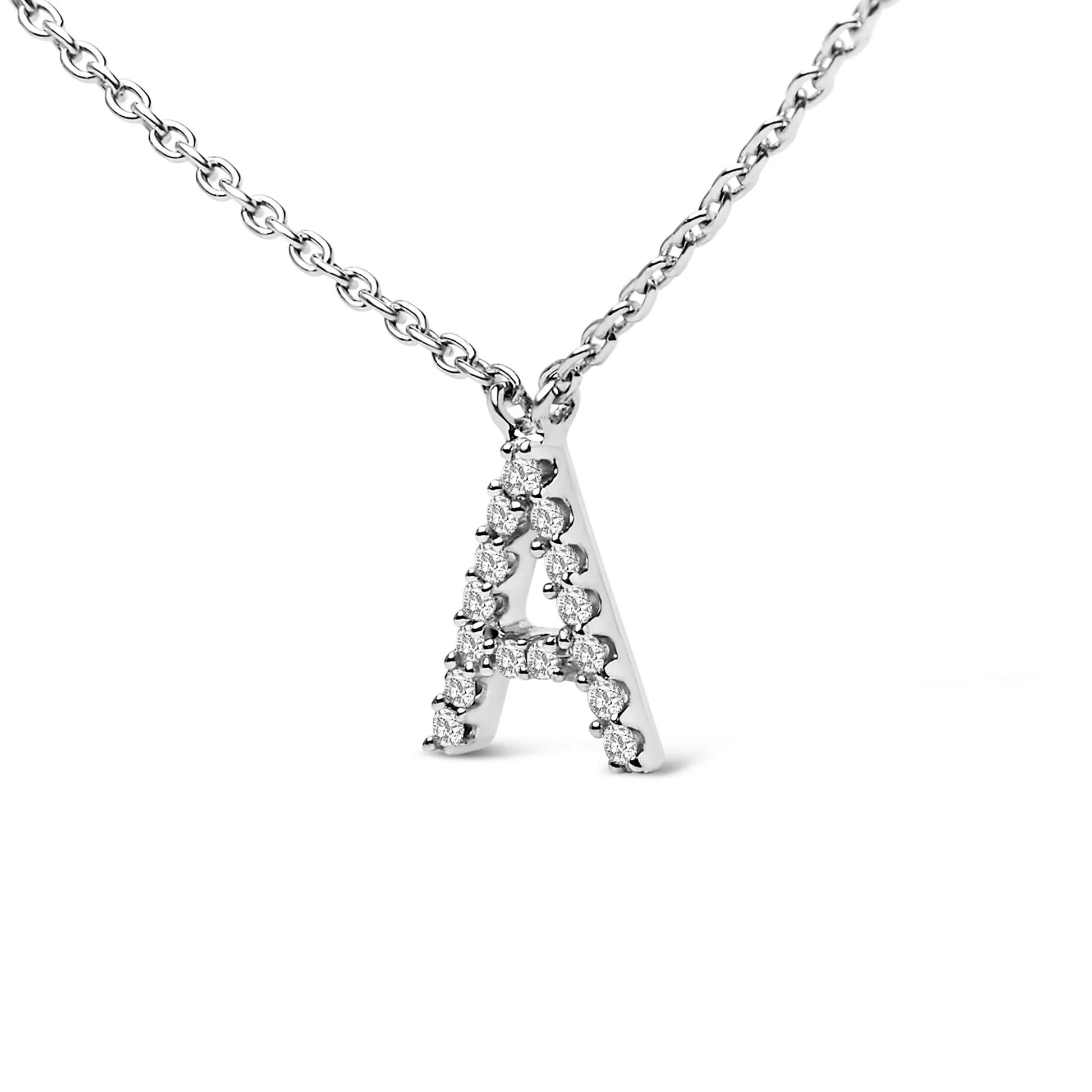 10K white gold diamond-accent A-block initial pendant necklace on a silver link chain on Tampa Home and Garden Store