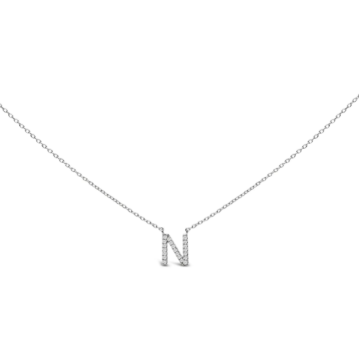 10K white gold diamond-accent initial pendant necklace featuring an N-shaped letter on a delicate chain on Tampa Home & Garden Store