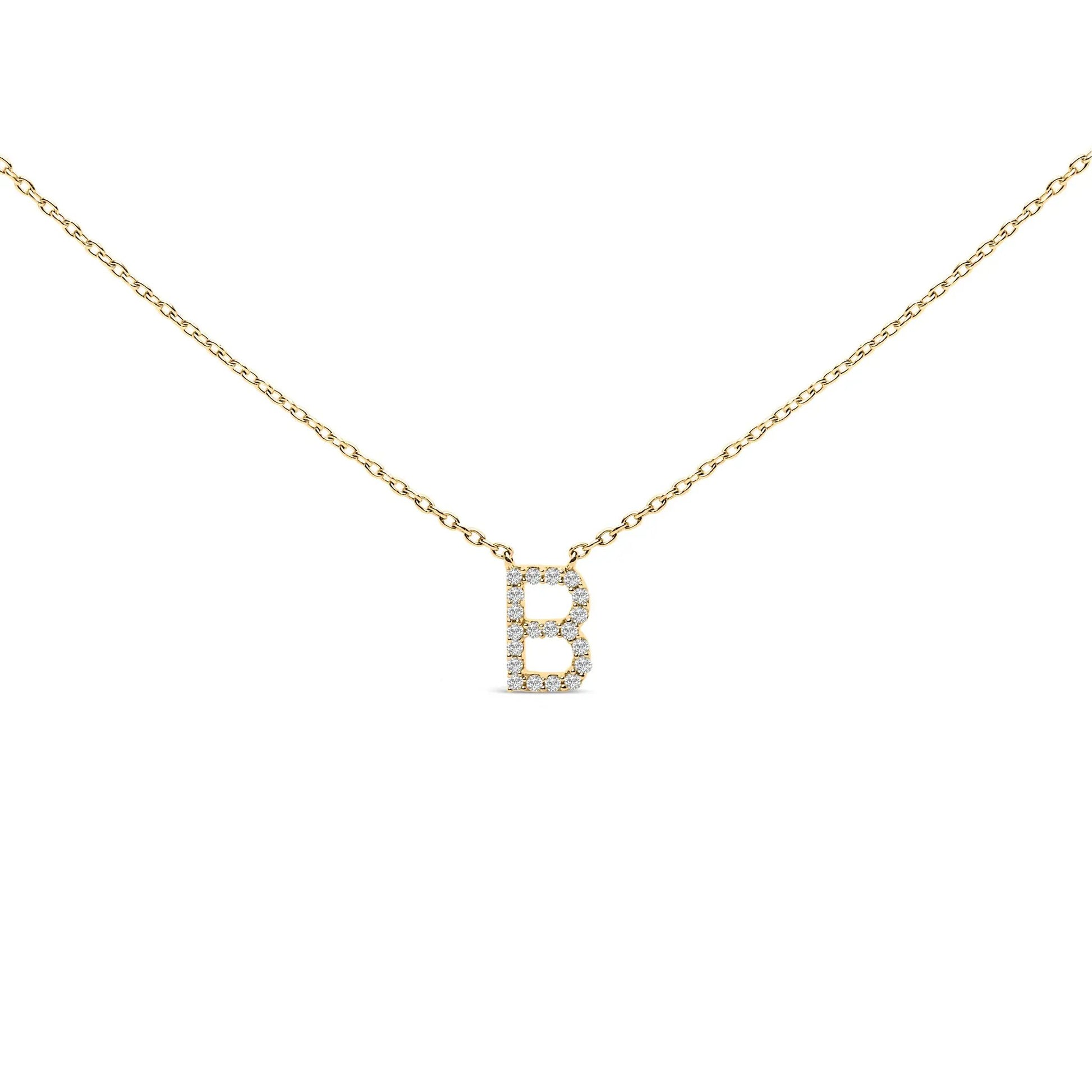 Yellow gold A-block initial pendant necklace with diamond accents on a delicate chain on Tampa Home & Garden Store