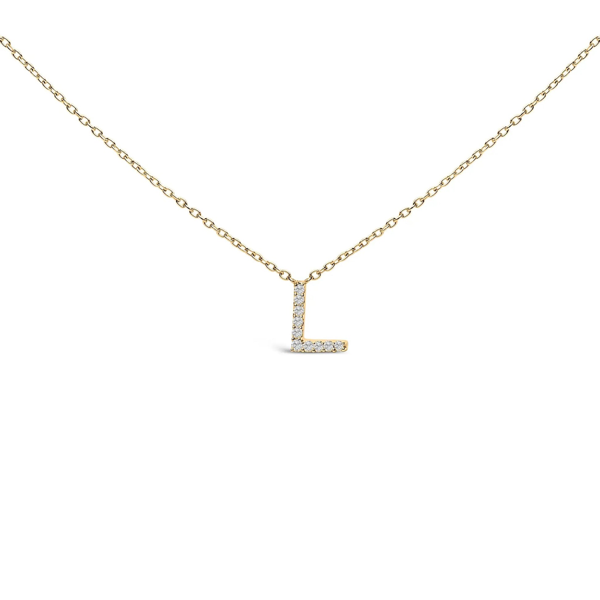 A block initial pendant necklace in gold with diamond accents on chain on Tampa Home & Garden Store