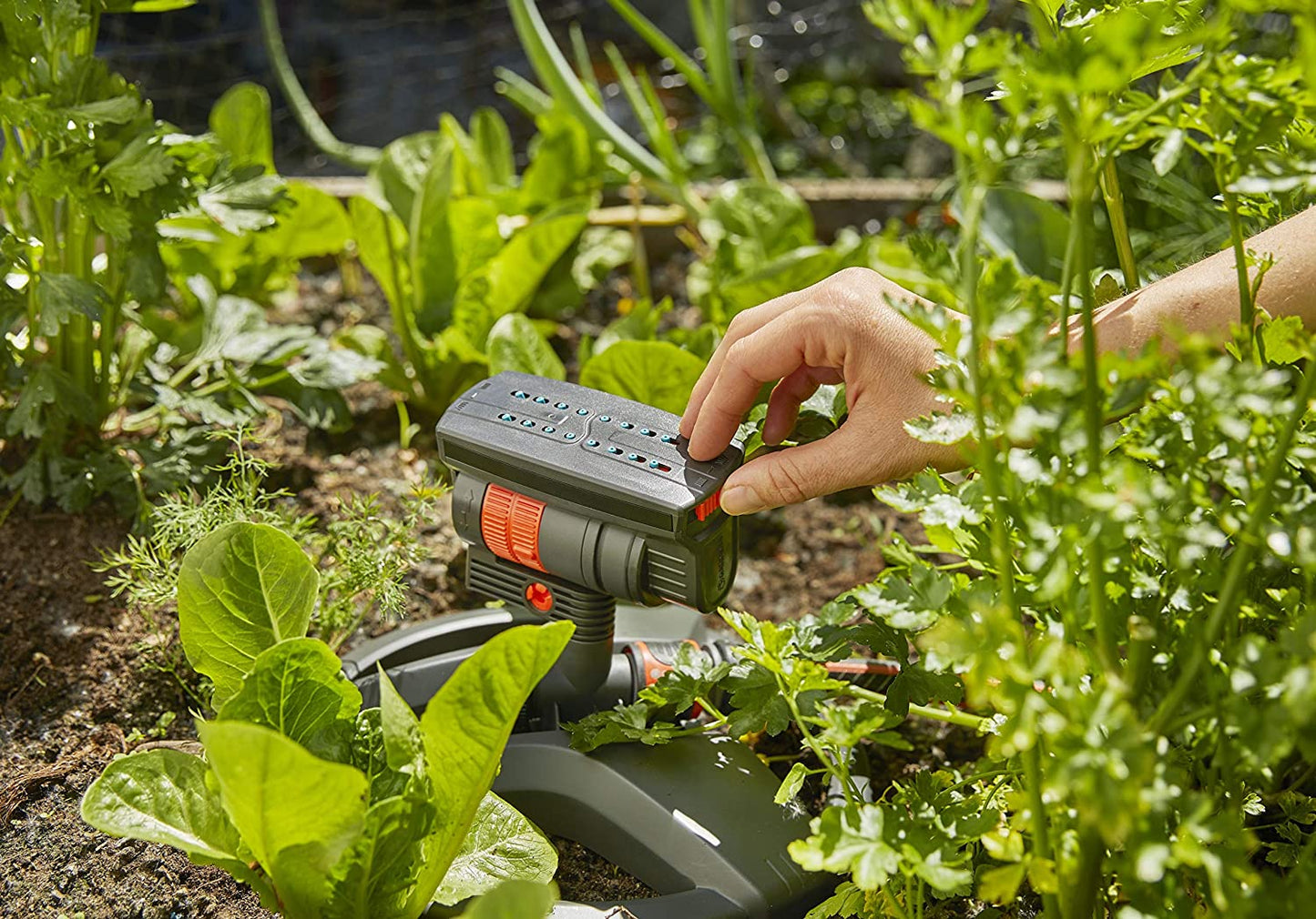 Gardena AquaZoom compact oscillating sprinkler with metal spike, covers up to 2,300 sq ft on Tampa Home & Garden Store