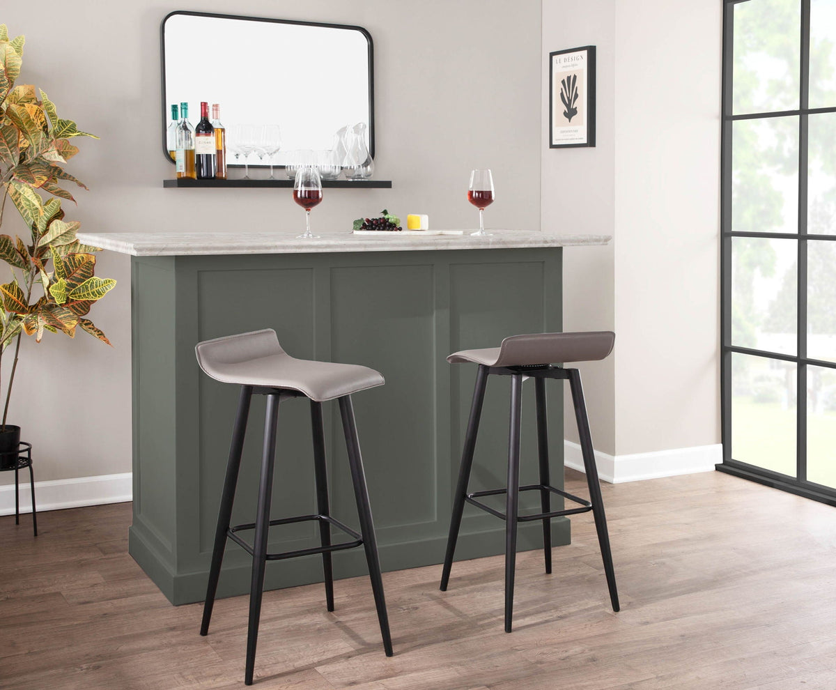 Contemporary pair of bar stools with metal bases, pearl silver upholstery by HouseOfZazla on Tampa Home & Garden Store