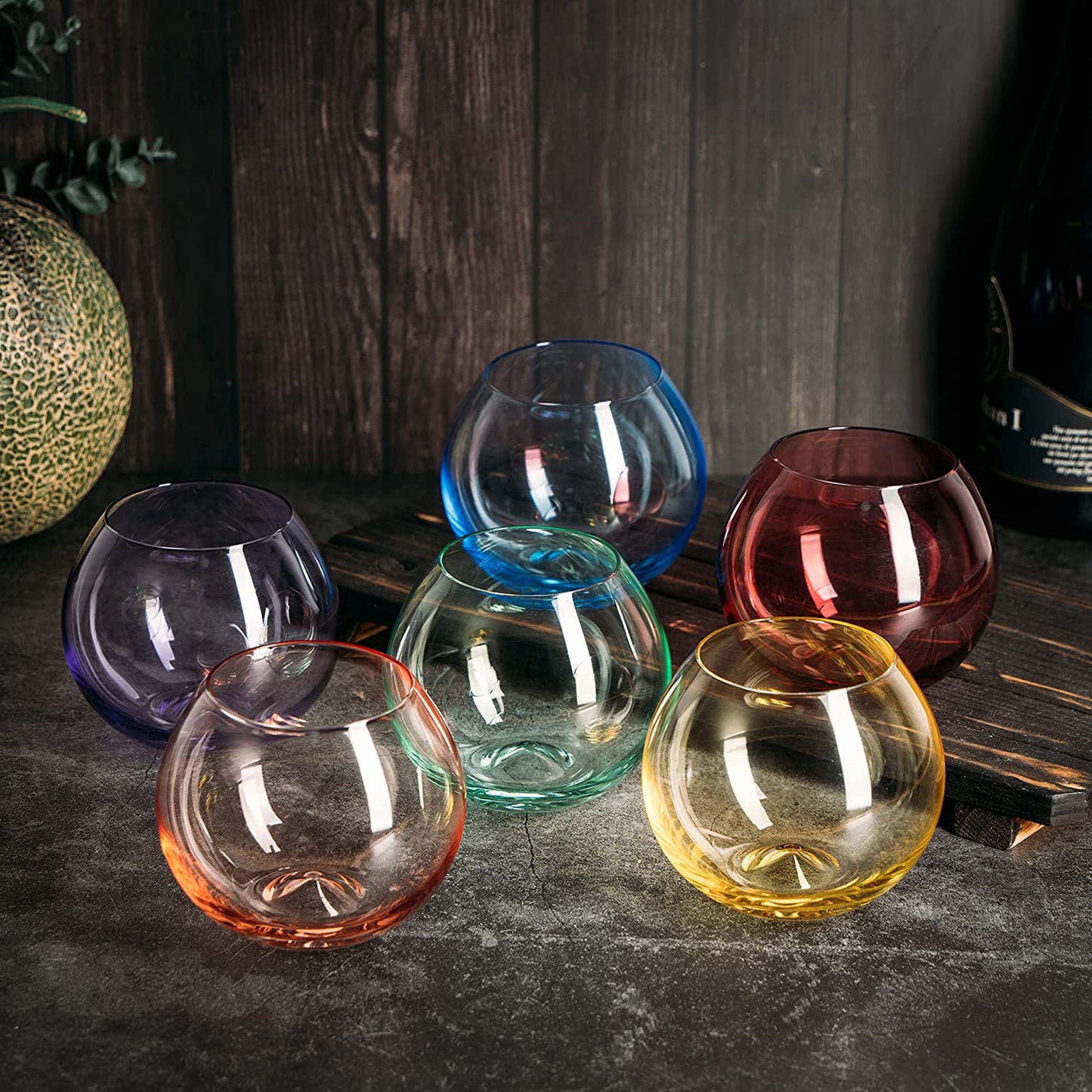 Set Of Hand Blown Colored and Stemless Glasses