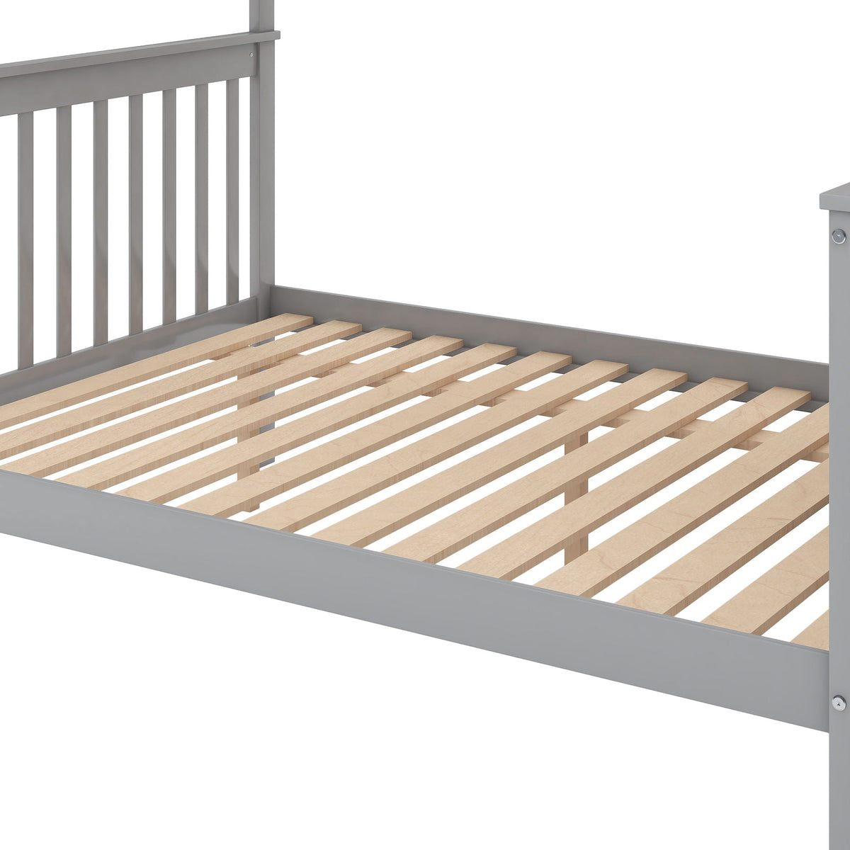 HouseOfZazla bunk bed with staircase, gray metal frame and wooden slat base on Tampa Home & Garden Store