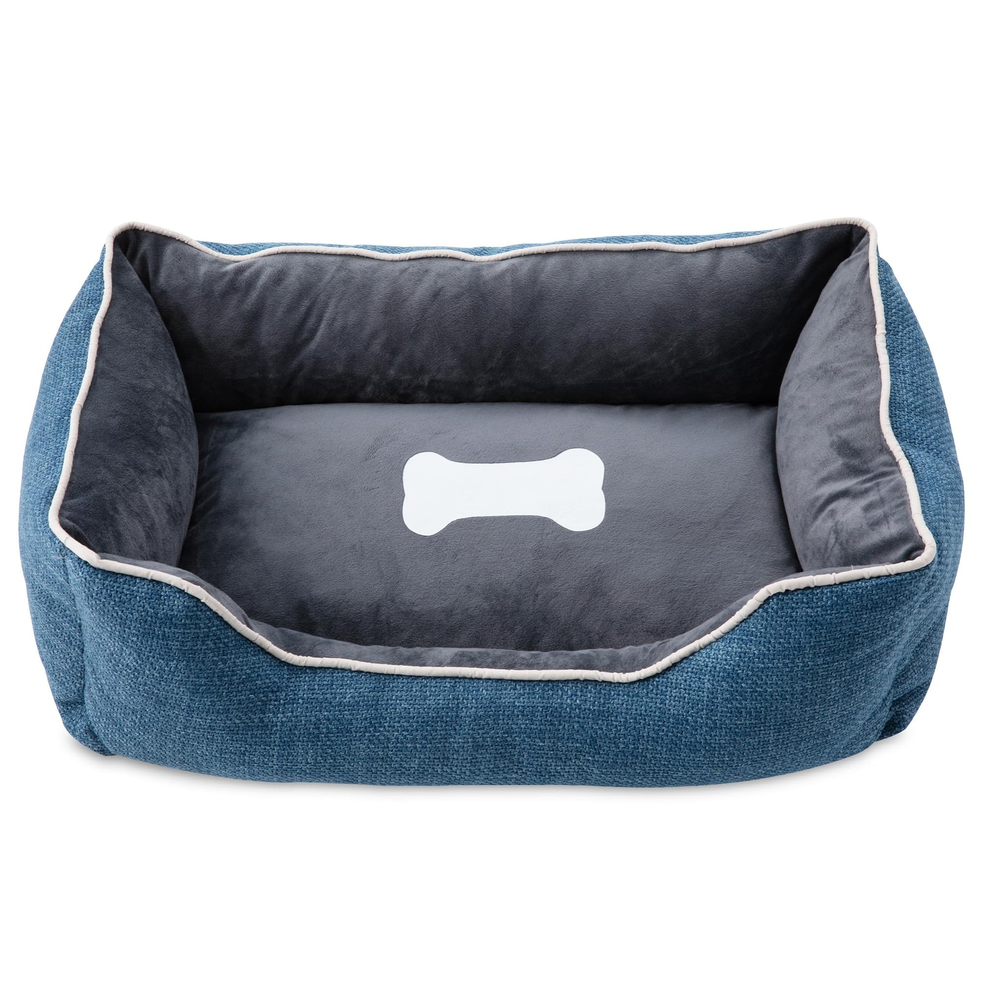 Small dog bed blue denim exterior with gray interior and anti-slip bottom, washable cover on Tampa Home & Garden Store