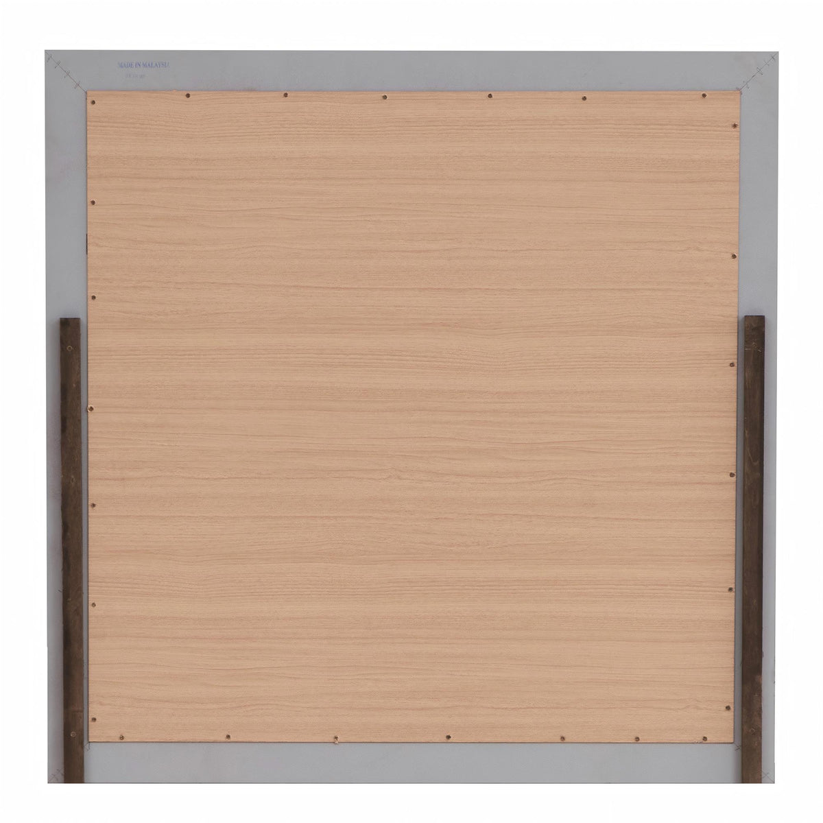 Silver champagne square wall mirror Madison back view with wooden panel and grey frame on Tampa Home & Garden Store