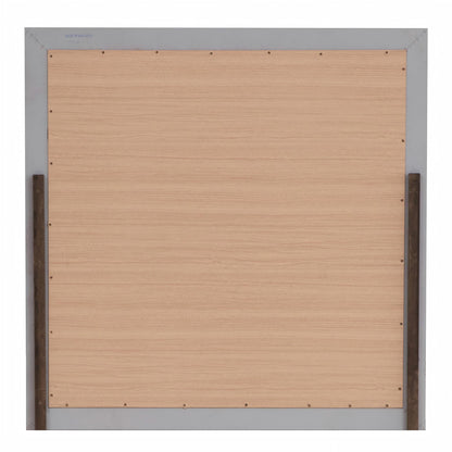 Silver champagne square wall mirror Madison back view with wooden panel and grey frame on Tampa Home & Garden Store