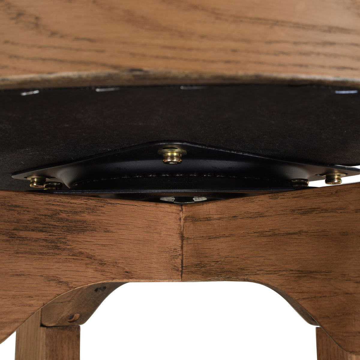 Swivel counter height bar stool with solid hardwood frame and swivel hardware underside on Tampa Home & Garden Store
