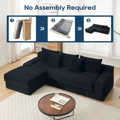 Modern L-Shaped Sectional Couch With Memory Foam by Unique Piece Furniture, black fabric on Tampa Home & Garden Store