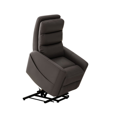 Bentley Power Lift Chair by HouseOfZazla in dark brown leather with recline black metal base on Tampa Home & Garden Store