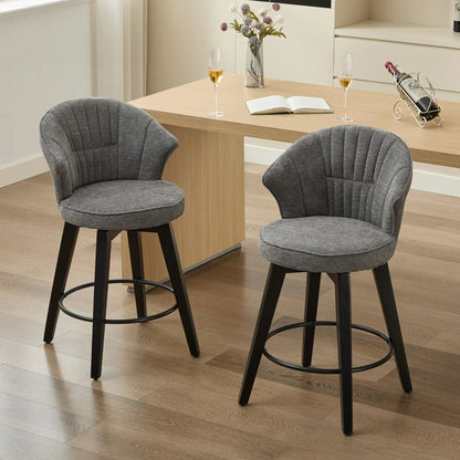Wing Back Swivel Bar Stools Set of 2 gray fabric upholstery, black legs on Tampa Home & Garden Store