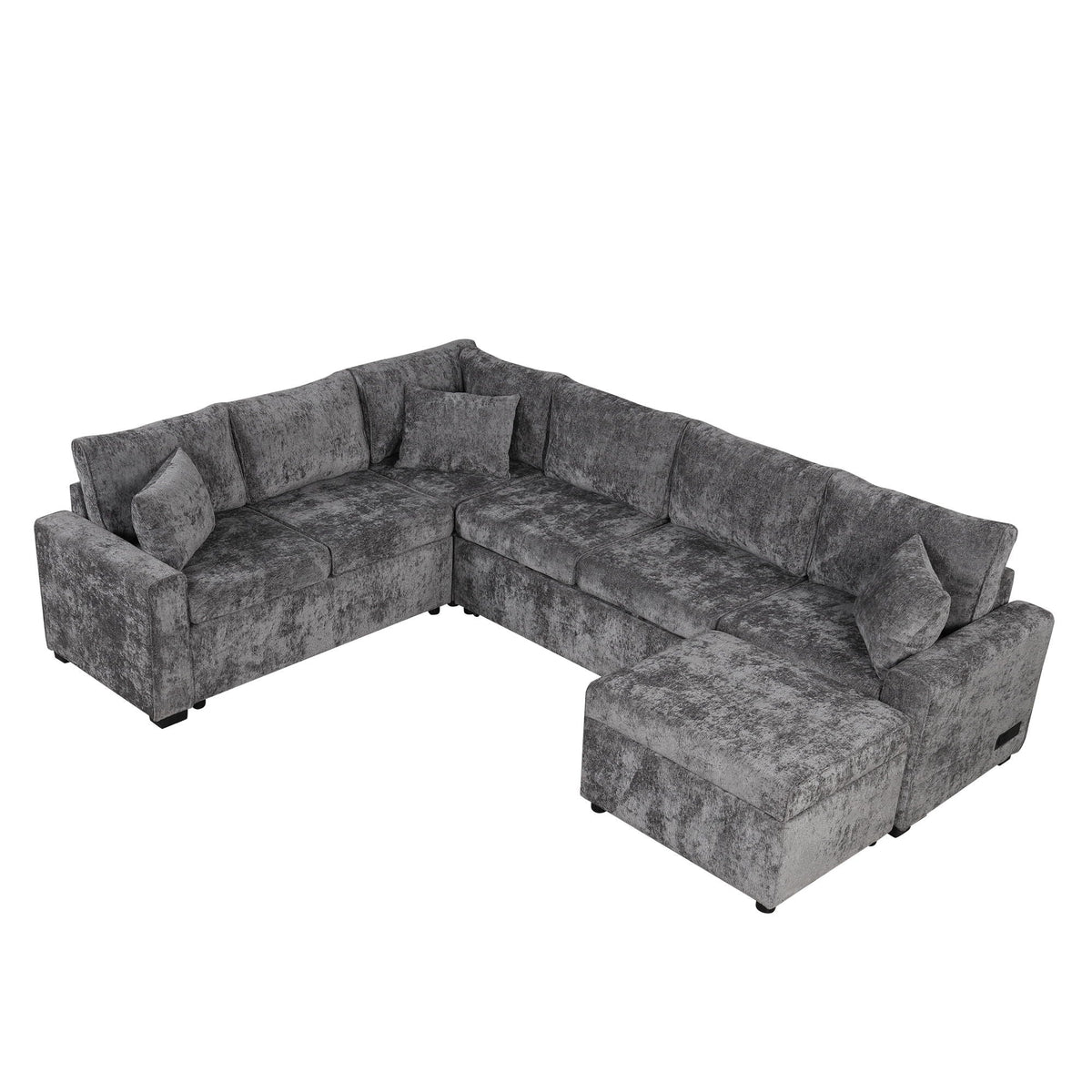 Sectional sleeper sofa with storage ottomans in gray fabric cushions by HouseOfZazla on Tampa Home & Garden Store