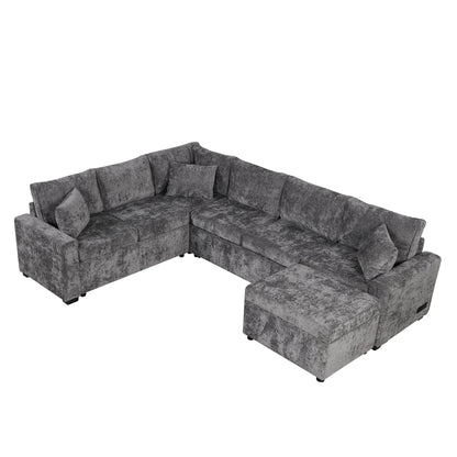 Sectional sleeper sofa with storage ottomans in gray fabric cushions by HouseOfZazla on Tampa Home & Garden Store